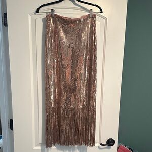 Lulu's Rose Gold Sequin Fringe Maxi Skirt
